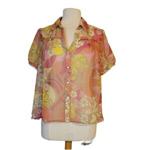 Nicola sheer floral button-up blouse sz M